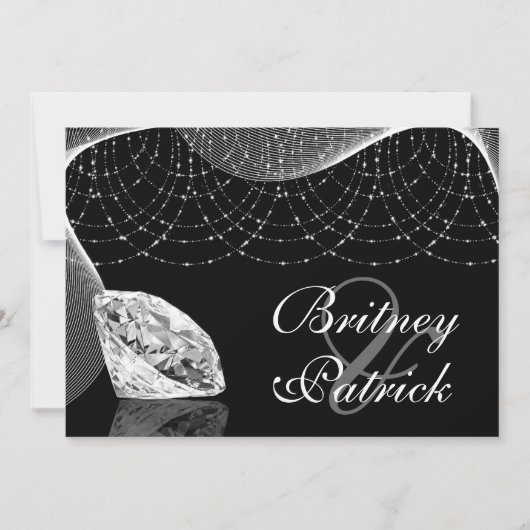 Bling Diamond Wedding Invitting Black and White Kaart (Voorkant)