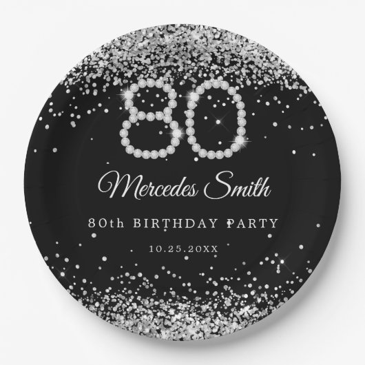 Bling Diamonds 80th Birthday Party Papier Bord (Voorkant)