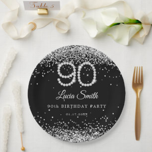 Bling Diamonds 90ste Verjaardagsfeest Papieren Bor Bordje