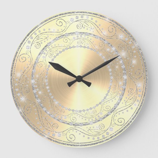 Bling Diamonds Elegant Golden Wedding Gift Large C Grote Klok (Voorkant)