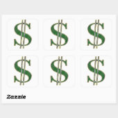 Bling Dollar teken Diamant Emerald Gem Vierkante Sticker (Vel)