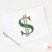 Bling Dollar teken Diamant Emerald Gem Vierkante Sticker (Envelop)