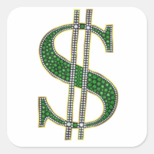Bling Dollar teken Diamant Emerald Gem Vierkante Sticker