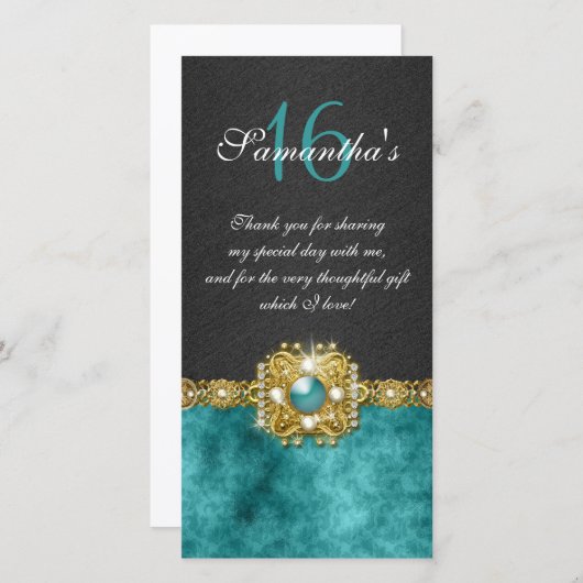 Bling edelstenen diamant parel damast bedankkaart (Voorkant / Achterkant)