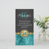 Bling edelstenen diamant parel damast bedankkaart (Staand voorkant)