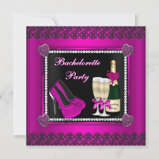 Bling en Bubble Bachelorette Invite Kaart (Voorkant)