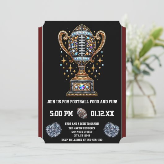 Bling Football Party Big Game Bowl Game Trofee Kaart (Staand voorkant)
