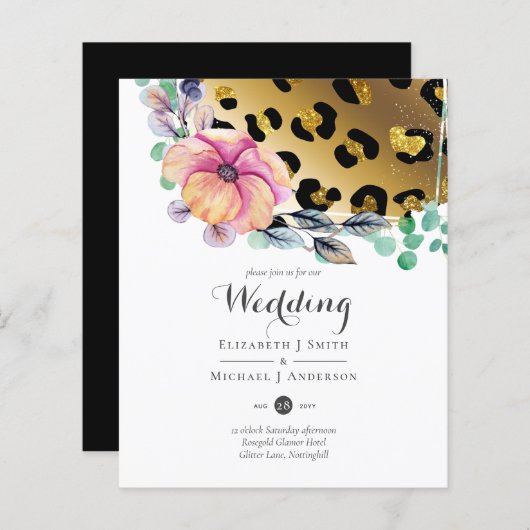 Bling Girly Glam Leopard Print Pink Gold Weddensch (Voorkant / Achterkant)