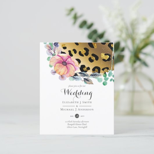 Bling Girly Glam Leopard Print Pink Gold Weddensch (Staand voorkant)