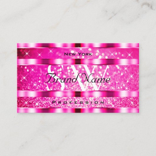 Bling Glam Girly Pink Glitter Spark Stars Monogram Visitekaartje (Voorkant)