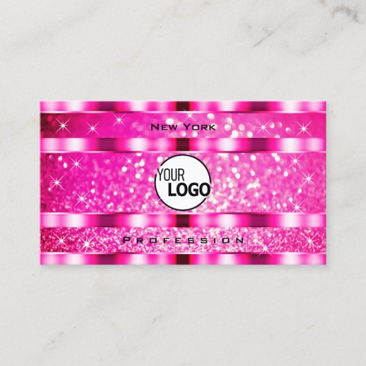 Bling Glam Girly Pink Glitter Spark Sterren en Log Visitekaartje (Voorkant)