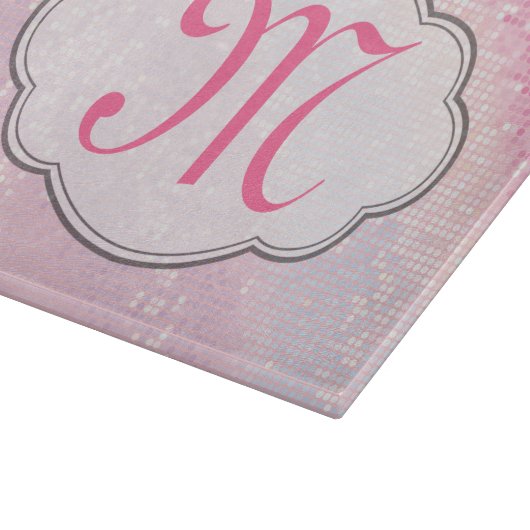 Bling Glitter Girly Monogram Glass Cutting Board Snijplank (Hoek)