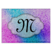 Bling Glitter Girly Monogram Glass Cutting Board Snijplank (Voorkant)