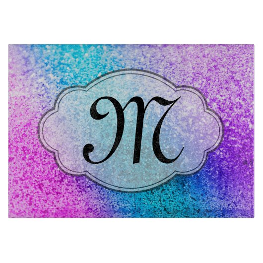 Bling Glitter Girly Monogram Glass Cutting Board Snijplank (Voorkant)