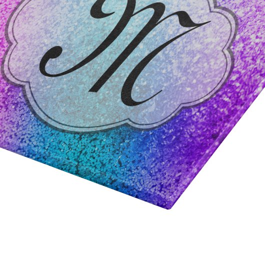Bling Glitter Girly Monogram Glass Cutting Board Snijplank (Hoek)