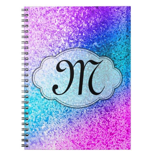 Bling Glitter Girly Pin Monogram Initiaal Notitieb Notitieboek (Voorkant)