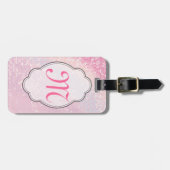 Bling Glitter Girly Pink Glit Monogram Bagagelabel (Voorkant horizontaal)