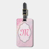 Bling Glitter Girly Pink Glit Monogram Bagagelabel (Voorkant verticaal)