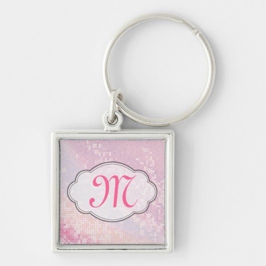 Bling Glitter Girly Pink Glitz Monogram Sleutelhan Sleutelhanger (Voorkant)