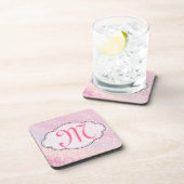 Bling Glitter Girly Pink Monogram Drink Onderzette Bier Onderzetter (Rechterzijde)