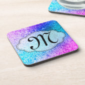 Bling Glitter Girly Pink Monogram Drink Onderzette Onderzetter (Linkerzijde)