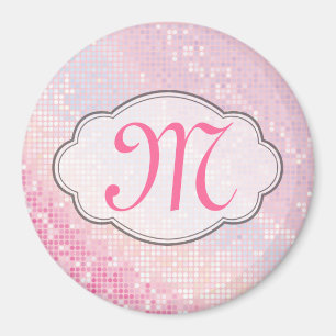 Bling Glitter Girly Pink Monogram Initiaal Magnet