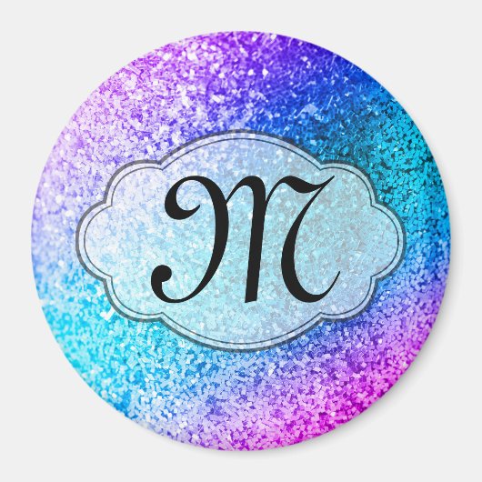 Bling Glitter Girly Pink Monogram Initiaal Magnet (Voorkant)