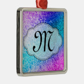 Bling Glitter Girly Pink Monogram Initiaal Ornamen Metalen Ornament (Rechts)