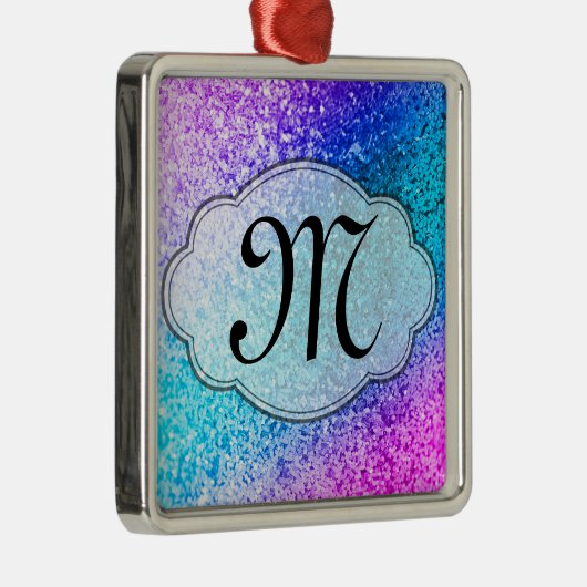 Bling Glitter Girly Pink Monogram Initiaal Ornamen Metalen Ornament (Rechts)