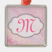 Bling Glitter Girly Pink Monogram Initiaal Ornamen Metalen Ornament (Voorkant)