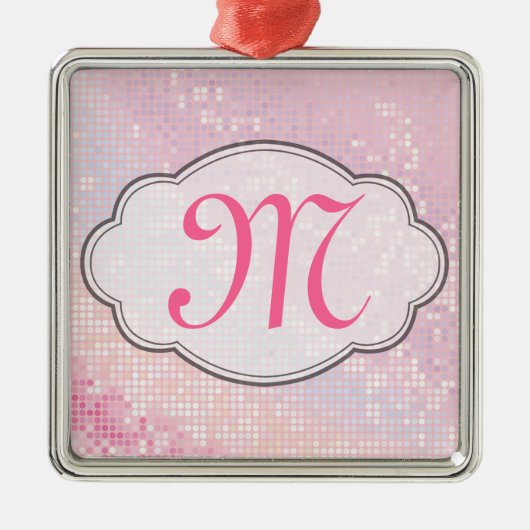 Bling Glitter Girly Pink Monogram Initiaal Ornamen Metalen Ornament (Voorkant)