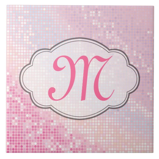 Bling Glitter Girly Pink Monogram Tegeltje (Voorkant)