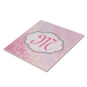 Bling Glitter Girly Pink Monogram Tegeltje (Zijkant)