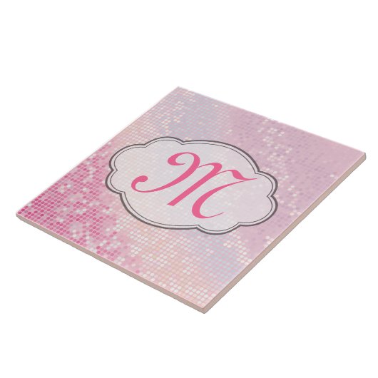 Bling Glitter Girly Pink Monogram Tegeltje (Zijkant)