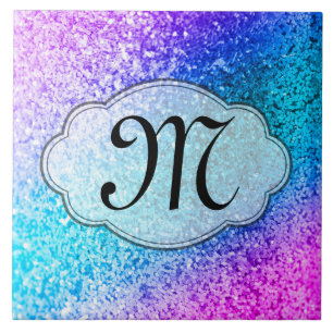 Bling Glitter Girly Pink Monogram Tegeltje