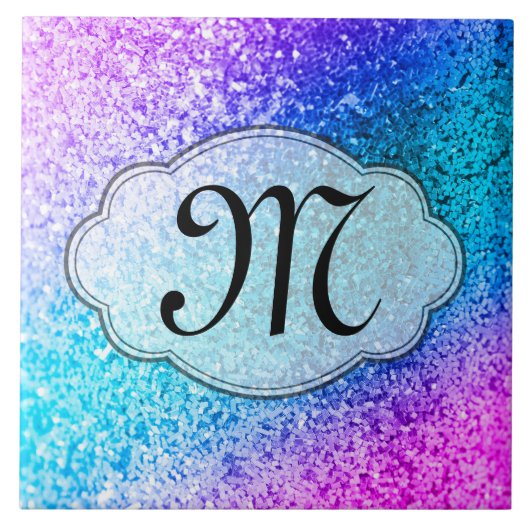 Bling Glitter Girly Pink Monogram Tegeltje (Voorkant)