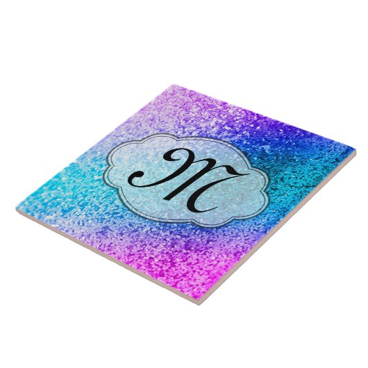Bling Glitter Girly Pink Monogram Tegeltje (Zijkant)