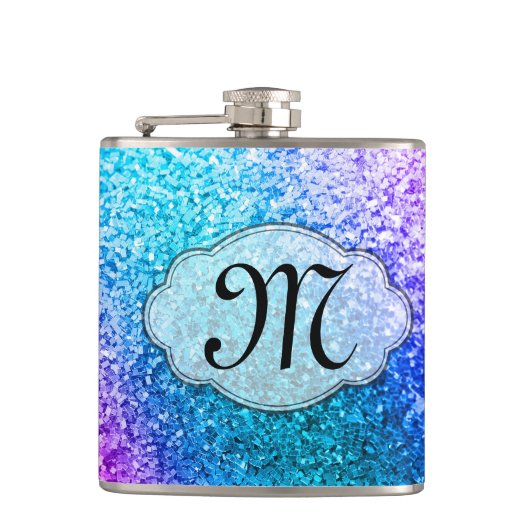 Bling Glitter Girly Pink Monogram Whiskey Flask Heupfles (Voorkant)