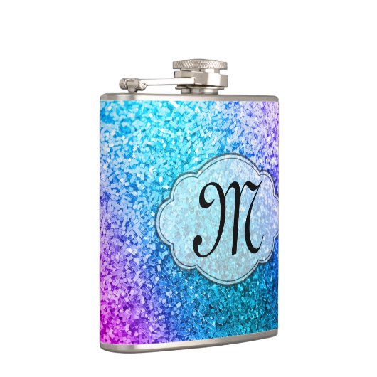 Bling Glitter Girly Pink Monogram Whiskey Flask Heupfles (Rechts)