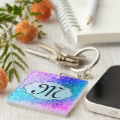 Bling Glitter Girly Pink Paars Blauwgroen Sleutelh Sleutelhanger (Voorkant Rechts)