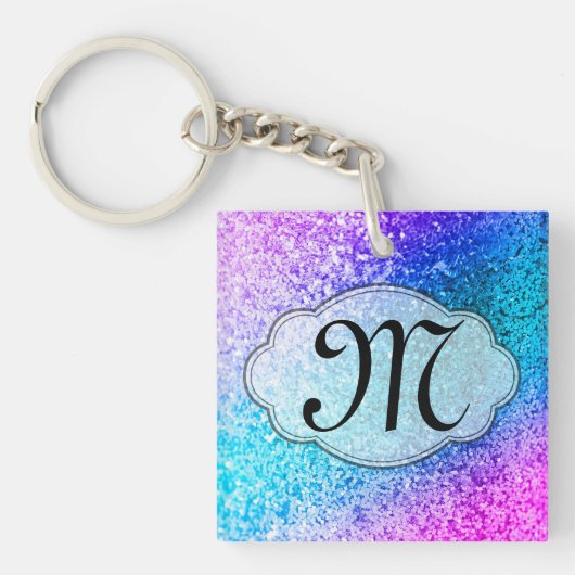 Bling Glitter Girly Pink Paars Blauwgroen Sleutelh Sleutelhanger (Voorkant)