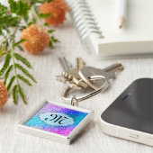 Bling Glitter Girly Pink Paars Monogram Sleutelhan Sleutelhanger (Zijkant)