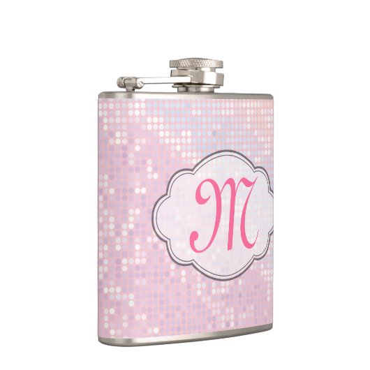 Bling Glitter Girly Roze Monogram Whiskey Flask Heupfles (Rechts)