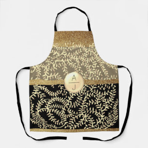 Bling Glitter Goud en Zwarte Initialen Schort