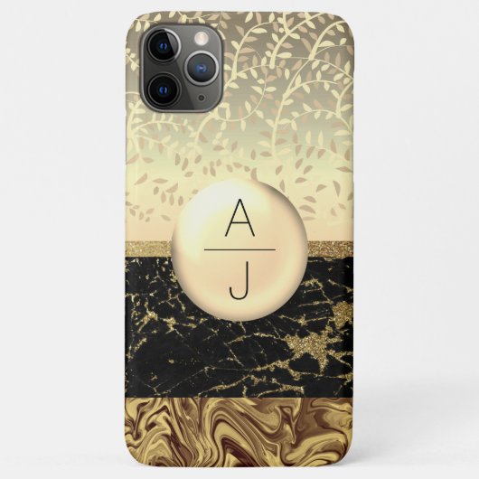 Bling Gouden Glitters en Zwarte Initialen Case-Mate iPhone Case (Achterkant)