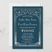 Bling Great Gatsby Gold Blue Art Deco Wedding Kaart (Voorkant)