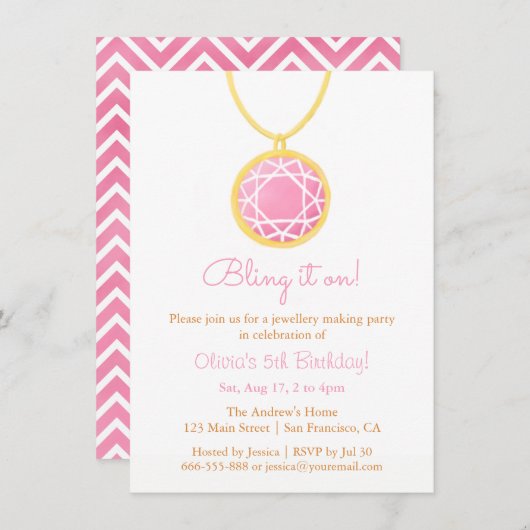 Bling Het Aan Sieraden Maken Meisjes Verjaardagsfe Kaart (Voorkant / Achterkant)