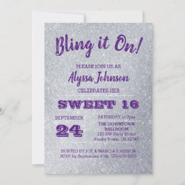 Bling het op Silver Sparkles Paarse Sweet 16 Kaart