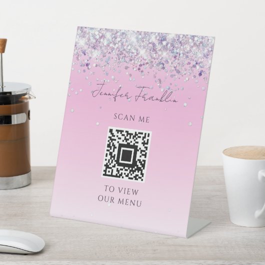 Bling Holografische Glitter Beauty Script Roze Reclamebord Met Voetstuk (Insitu)