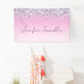 Bling Holografische Glitter Script Roze Spandoek (Insitu)